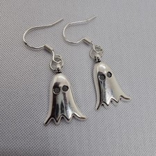 925 Silver Ghost Spooky Charm Drop Goth Halloween Earrings Dangle Hook Jewellery