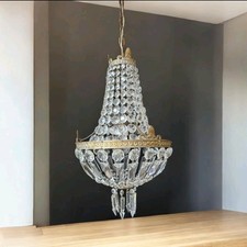 Vintage Antique French 1 Light Crystal Brass Montgolfiere Chandelier Light