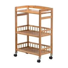 3 Tier Mobile Kitchen Rolling Serving Cart Floor Standing Wood Color Home Salon