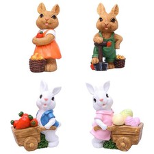2Pcs Easter Bunny Statues Desk