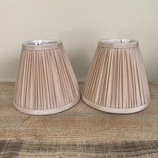 Vintage Pair of Pleated Silk-Effect Lamp Shades – Soft Champagne / Blush Nude