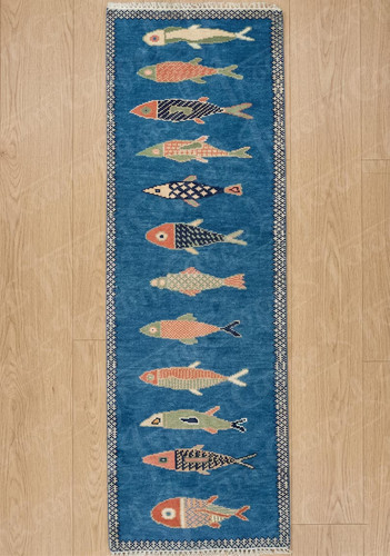 Handmade navy blue fish runner - navy,
