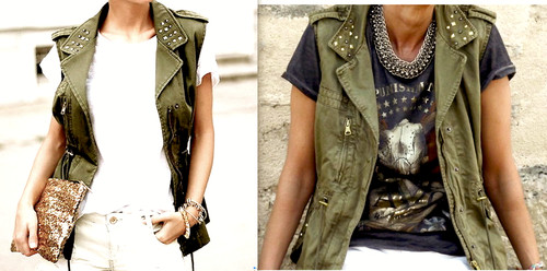 Zara khaki green parka - green,