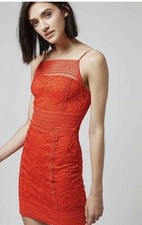 TOPSHOP Floral Crochet Bodycon Sleeveless Cami Strap Dress Red UK 8