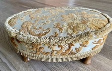 Vintage Sherborne oval floral brocade tapestry footstool wooden feet old antique