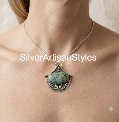 Natural ruby fuchsite pendant - natural,