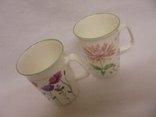 VINTAGE PAIR ROSE OF ENGLAND FINE BONE CHINA FLORAL MUGS POPPIES