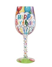 Lolita Love My Wine "Birthday Streamers" 15oz Hand Painted Wine Glass