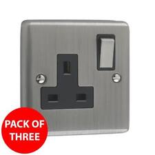 Litecraft UK Plug Socket 13A 1G With On/ Off Switch in Brushed Chrome - 3 Pack  