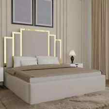 Luxury Gold Stripe Bed With/Without Ottoman Gas Lift Storage Soft Plush Velvet