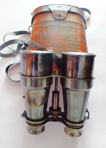 Brass binocular with - binocular, leather