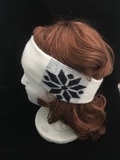 Retro ski headband white/black soft dowble knit one size