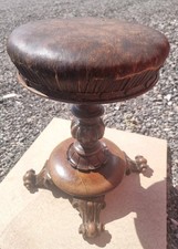Quality Antique Piano Stool With Original Seat Upholstery. Restoration Project 