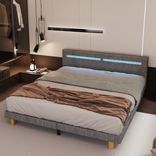 3FT/4FT6/5FT Double Size Bed Frame with LED Lights and Upholstered Headboard Ira