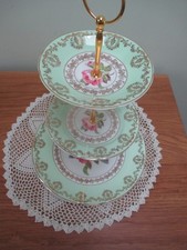 LOVELY LEONARD ST POTTERY CHINA  PLATED 3 TIER CAKE STAND PRINCESS DESIGN