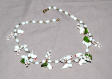 Vintage Venetian Murano Glass White Bird & Leaf Necklace