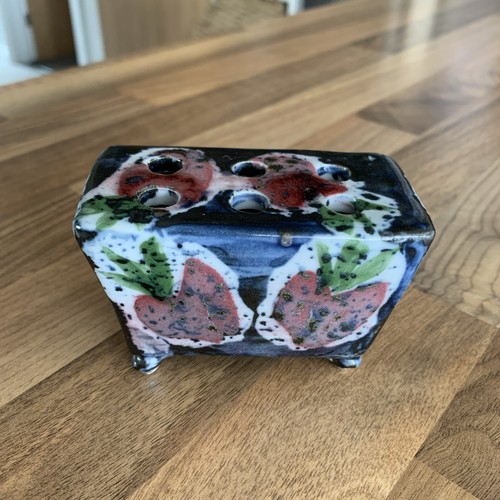 Vintage stoneware flower - stoneware, frog