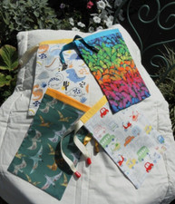 Gift Bagsb4 x Material Fabric draw cord Dinosaurs Cars Leaves Print