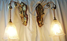 BRASS WALL LIGHTS –ORIGINAL ART NOUVEAU ANTIQUE  PAIR