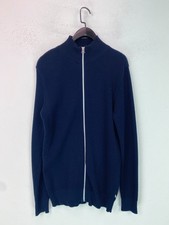 Kronstadt Navy Cotton Textured Knit Zip Cardigan High Neck Long Sleeve Jumper L