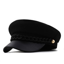 Sailor Hat With Chain Army Style Flat Cap Driver Visor Beret Women Captain