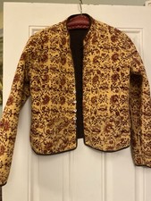Handmade Reversible Quilted Cotton Jacket Floral Yellow/ Brown Singhing Piper L
