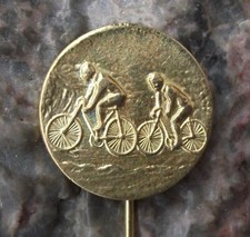 Antique Czechoslovakia Cyclist Two Boys Cycling Award Bicycles Bikes Pin Badge