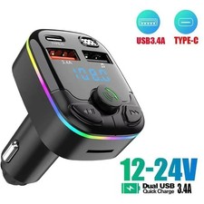 Bluetooth 5.0 Car FM Transmitter PD Type-C Dual USB Ambient Player MP3 Charger