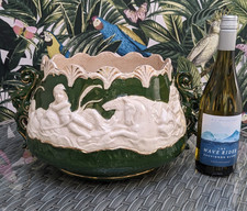 Antique Victorian Majolica Jardiniere Cherubs Riding Dolphins and Horses