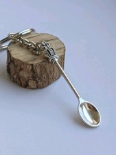 Spoon Keyring Keychain With Crown Detail Miniature Tiny Spoons Silver Tone Metal