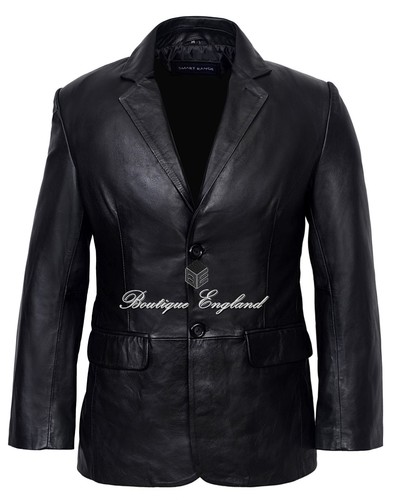 Men leather blazer black - men's,