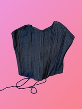 Navy Blue Denim Look Corset-