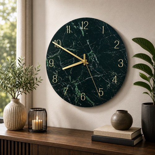 30cm green gold marble clock - green,
