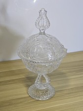 Hofbauer Byrdes Birds Pedestal Covered Candy Dish Compote Cut Glass Crystal 