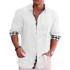 Mens Cotton Linen Shirt Smart