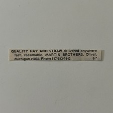 Martin Brothers Quality Hay & Straw Fast Olivet MI 1978 Clipping TAJ5-S3