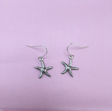 Hammered Starfish Star Fish Tibetan Silver Sea Nautical Dangle Drop Earrings