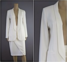 ex Jacques Vert Ivory Long Line Tuxedo Jacket Skirt Suit Occasion Wedding RRP218