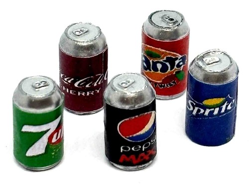 Dolls house drink cans - dolls, tins