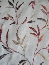 Natural Colour Linen Fabric With Embroidered Leaves 3.10 Mtrs X 140 Wide