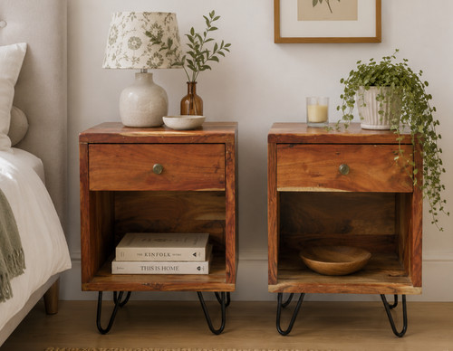 Pair indian hardwood bedside - pair,