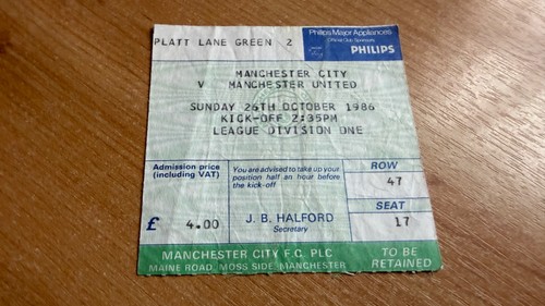 Ticket 1986 man city v - 1986/87,