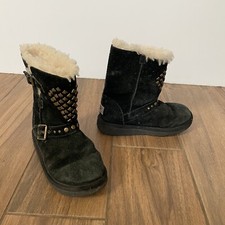 UGG Australia Boots Kids Size 1 Black with Cute Gold Rhinestone Kids1003196K