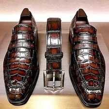 Mens Handmade Brown Alligator
