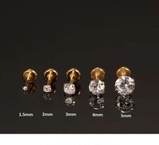 Tragus Helix Bar Cartilage Rhinestone CZ Sets Lip  Screw In Earring Flat Back