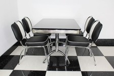 American Diner Furniture 50s  Retro Black Booth Table & 4 Black Studded Chairs