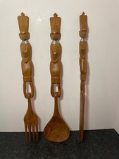 Besmo Product Hand Carved in Kenya African FIGURAL Utensils Wood - 3 piece