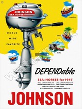Johnson Sea Horse DEPENDable Metal Sign 3 Sizes to Choose From