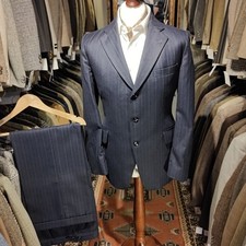 Vintage Mens 42s X 36w Pinstripe 2 Piece Suit Jacket Trousers Navy 1940s Style 