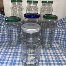 7 Empty Jam Jars Clear Clean Glass Inc lids Chutney Craft Storage Wedding 340g J